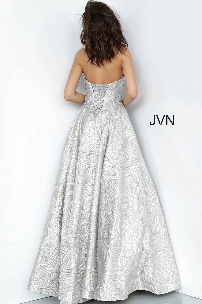 JVN By Jovani Long Formal Prom Gown JVN02323 Silver - The Dress Outlet Jovani