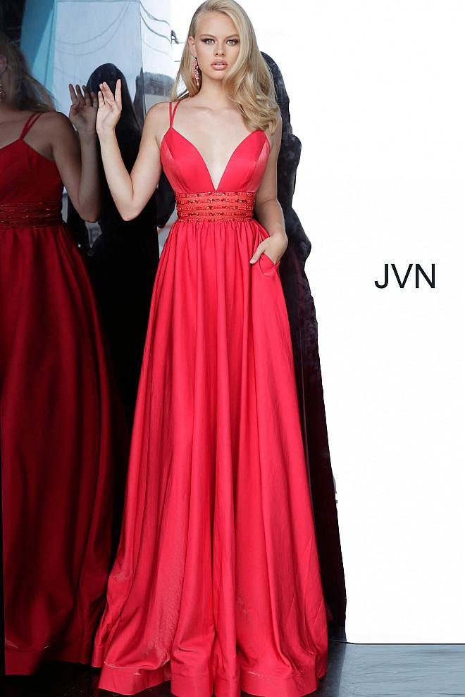 JVN By Jovani Long Formal Prom Gown JVN02386 Red - The Dress Outlet Jovani