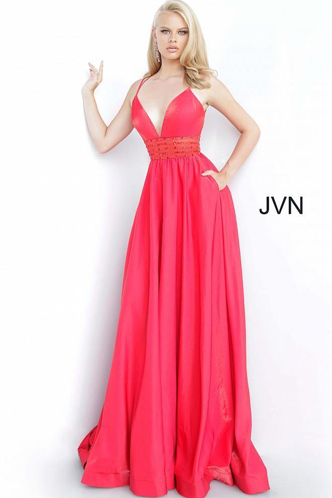 JVN By Jovani Long Formal Prom Gown JVN02386 Red - The Dress Outlet Jovani