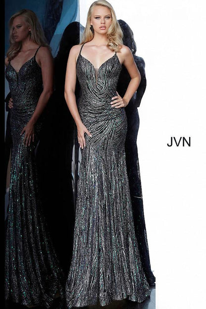 JVN By Jovani Long Prom Dress JVN02432 Black/Multi - The Dress Outlet Jovani