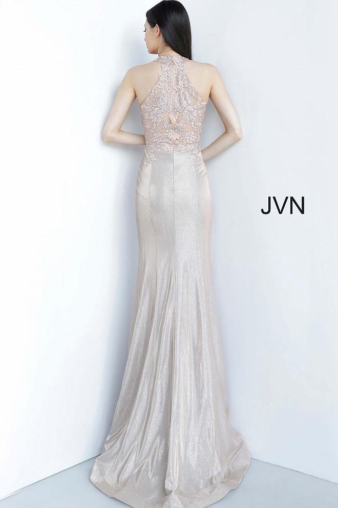 JVN By Jovani Long Halter Prom Dress JVN02746 Nude - The Dress Outlet Jovani