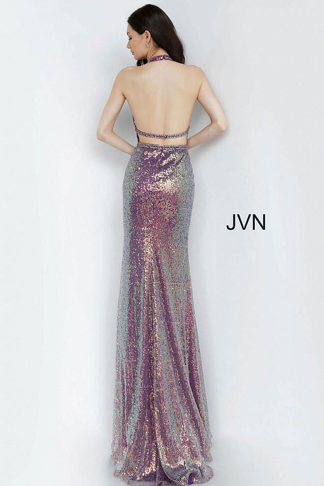 JVN By Jovani Long Halter Prom Gown JVN03058 Purple - The Dress Outlet Jovani