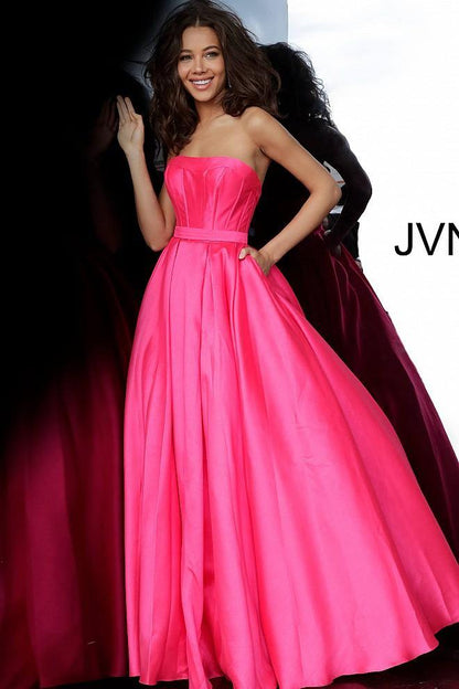 JVN By Jovani Long Prom Ball Gown JVN1080 Hot Pink - The Dress Outlet Jovani