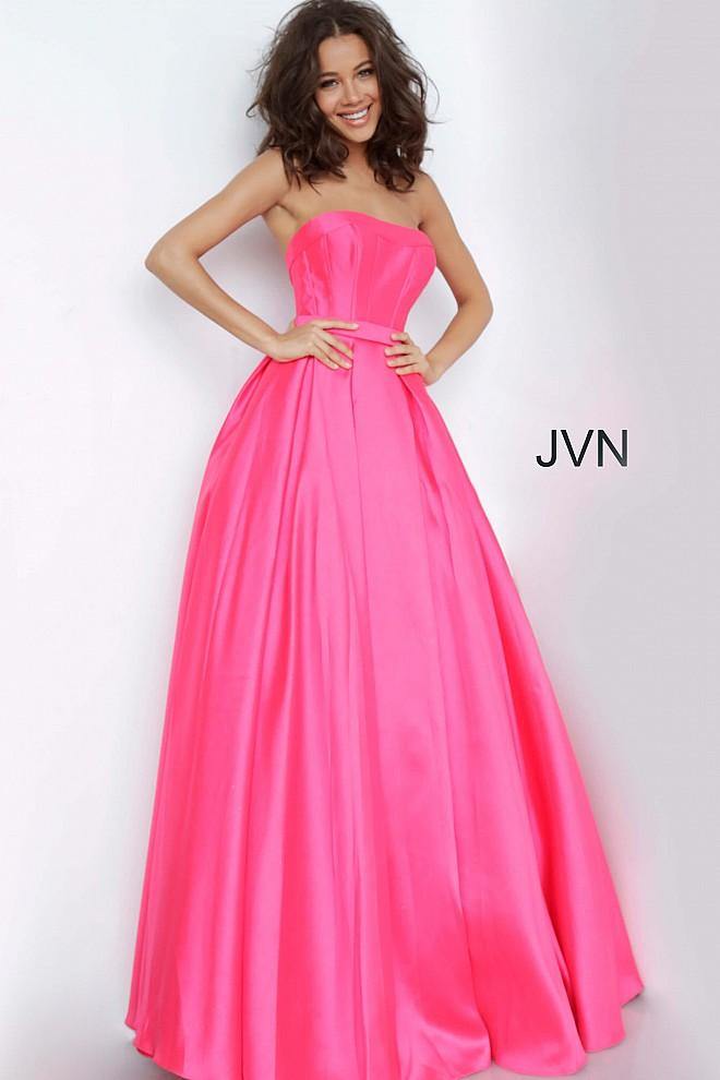 JVN By Jovani Long Prom Ball Gown JVN1080 Hot Pink - The Dress Outlet Jovani