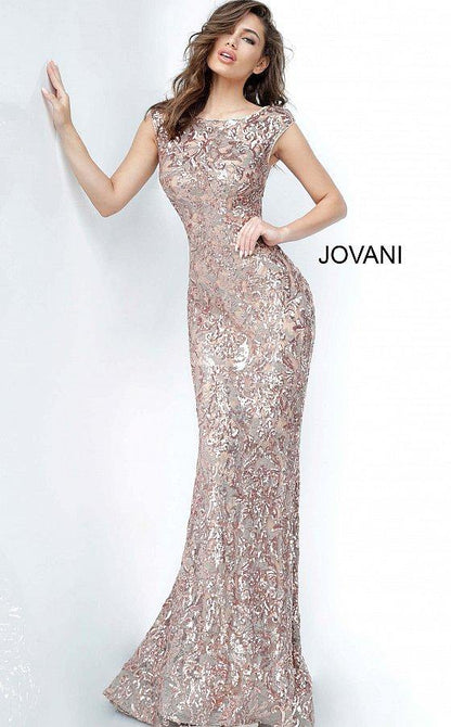 JVN By Jovani Long Formal Cap Sleeve Gown JVN1123 - The Dress Outlet Jovani