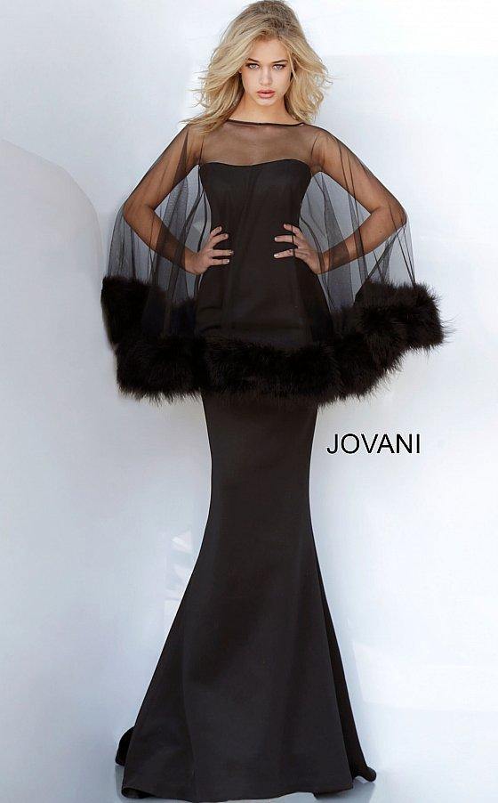 JVN By Jovani Long Formal Cape Evening Gown JVN1142 - The Dress Outlet Jovani