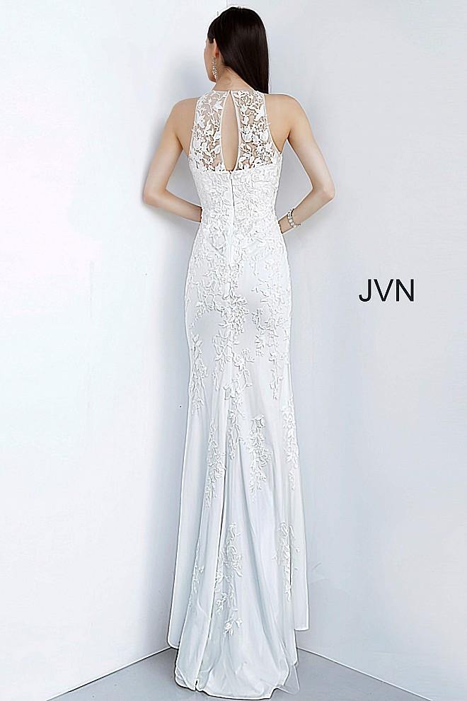 JVN By Jovani Long Halter Dress JVN1289 Off White - The Dress Outlet Jovani