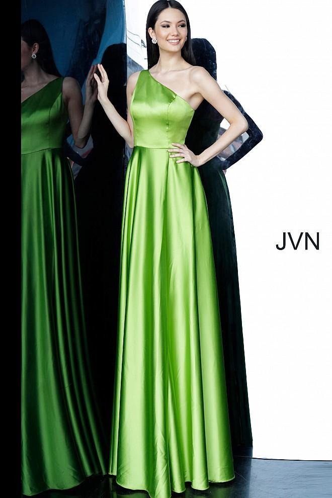 JVN By Jovani Prom Long Satin Dress JVN1766 Green - The Dress Outlet Jovani