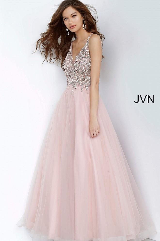 JVN By Jovani Long Prom Ball Gown JVN2007 Blush - The Dress Outlet Jovani