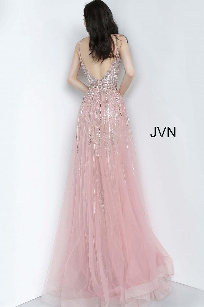 JVN By Jovani Long Spaghetti Strap Prom Gown JVN2151 Peach - The Dress Outlet Jovani