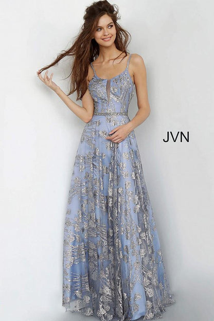 JVN By Jovani Prom Glitter Long Gown JVN2155 Blue - The Dress Outlet Jovani