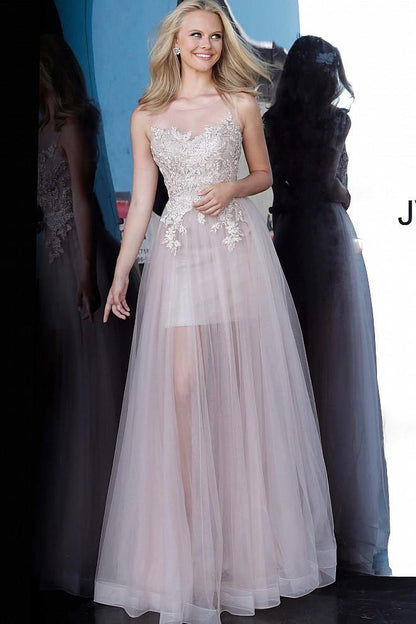 JVN By Jovani Long Formal Prom Dress JVN2204 Nude - The Dress Outlet Jovani