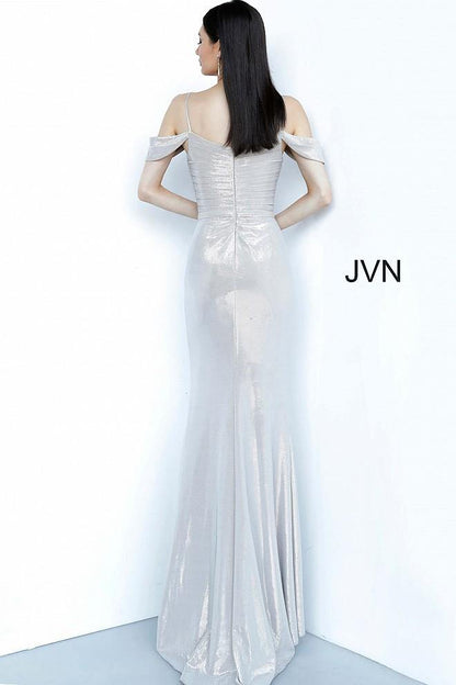 JVN By Jovani Long Formal Prom Dress JVN2230 Silver - The Dress Outlet Jovani