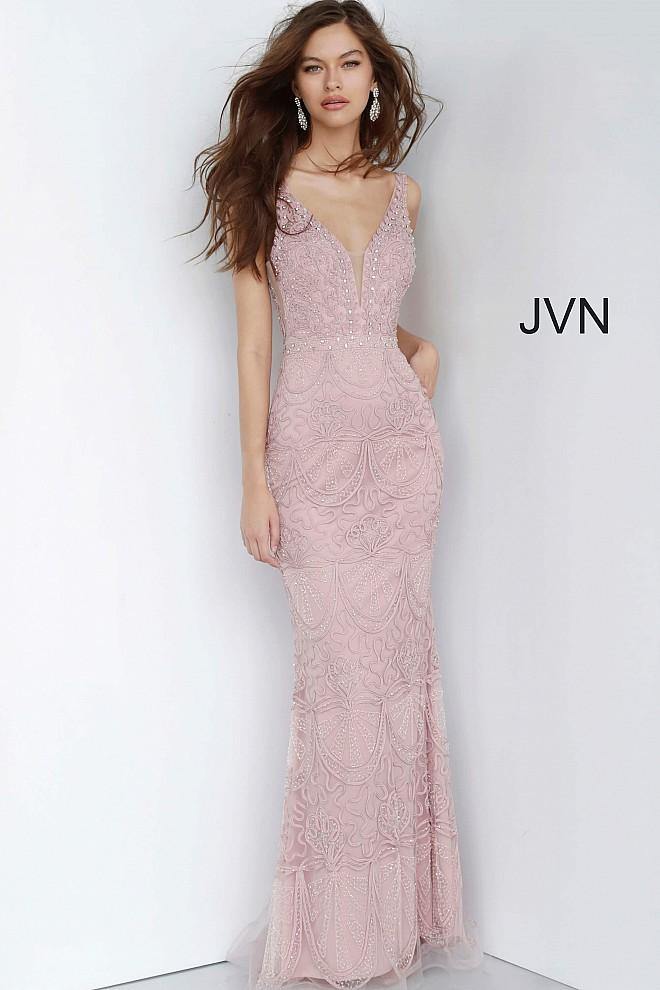 JVN By Jovani Long Prom Dress Formal JVN2237 Blush - The Dress Outlet Jovani