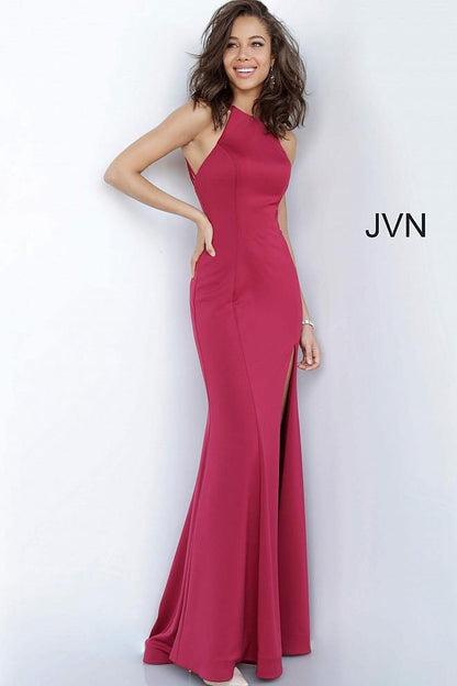JVN By Jovani Long Halter Prom Dress JVN2281 Wine - The Dress Outlet Jovani