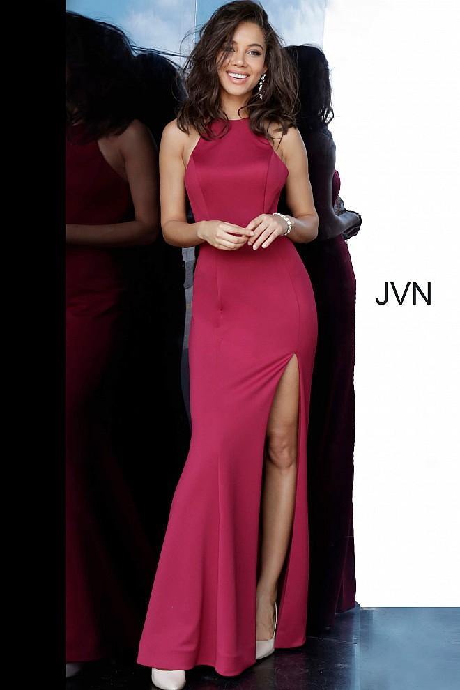 JVN By Jovani Long Halter Prom Dress JVN2281 Wine - The Dress Outlet Jovani
