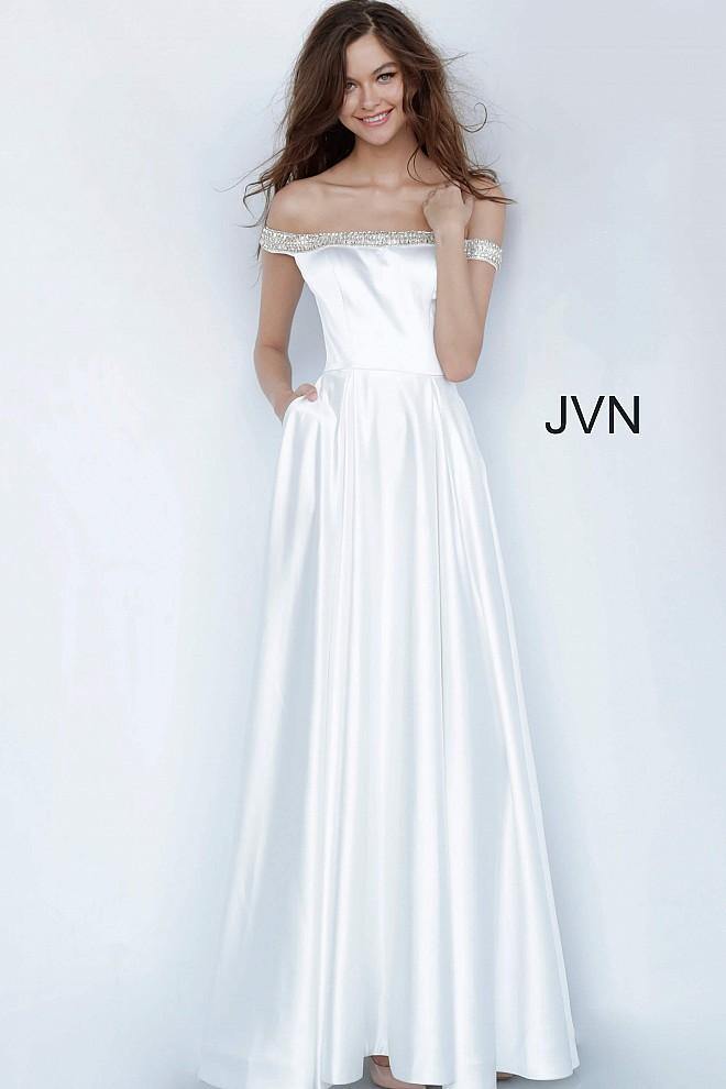JVN By Jovani Long Wedding Dress JVN2282 Off White - The Dress Outlet Jovani