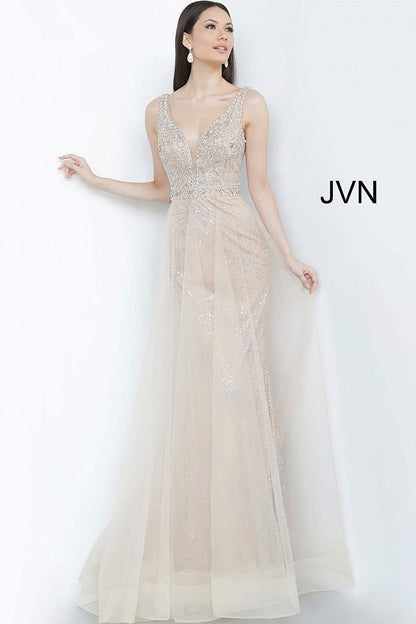 JVN By Jovani Long Prom Dress JVN2343 Champagne - The Dress Outlet Jovani
