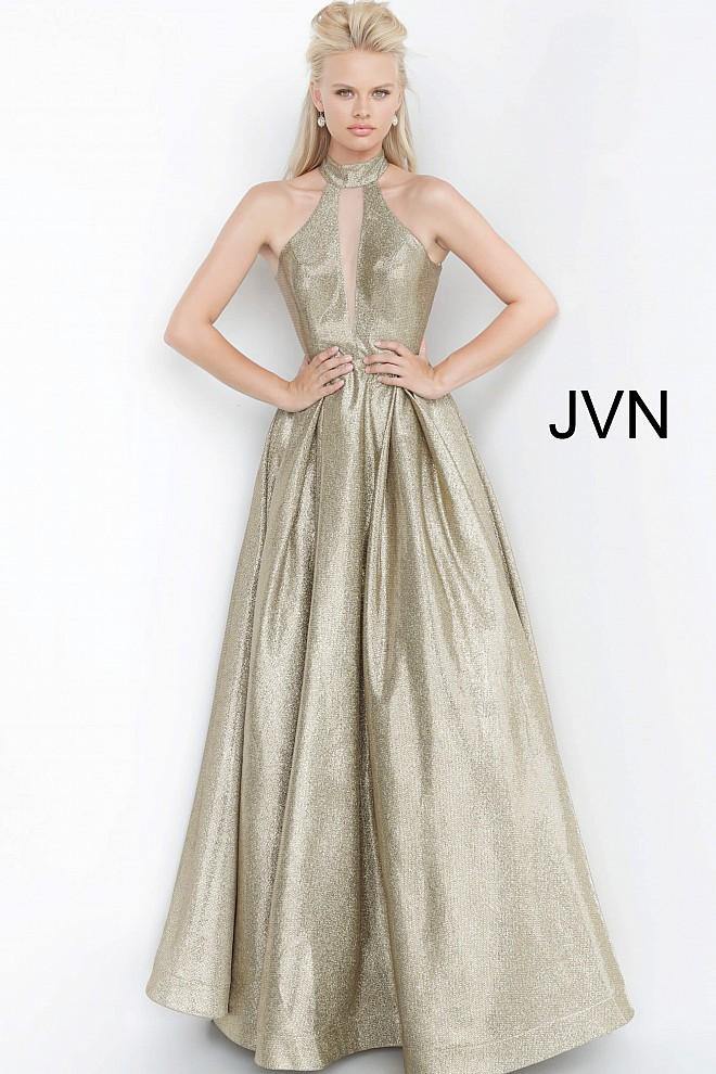 JVN By Jovani Long Ball Gown JVN2368 Bronze/Silver - The Dress Outlet Jovani