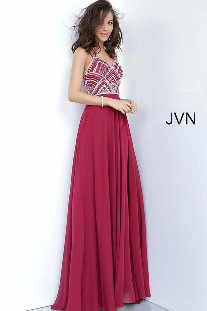 JVN By Jovani Long Formal Prom Dress JVN2405 Wine - The Dress Outlet Jovani