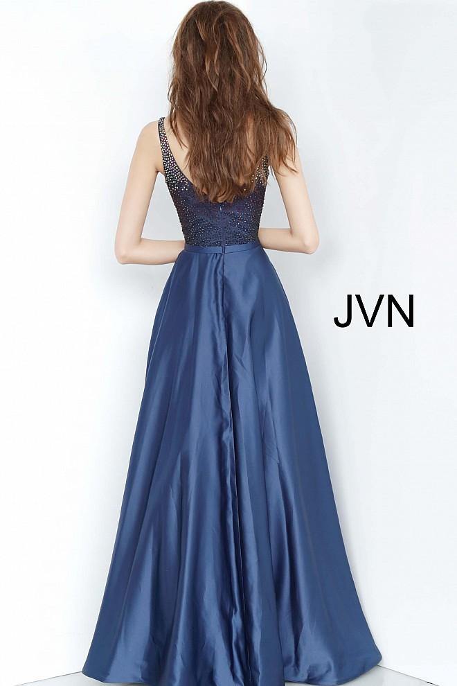 JVN By Jovani Beaded Long Prom Gown JVN2469 Navy - The Dress Outlet Jovani