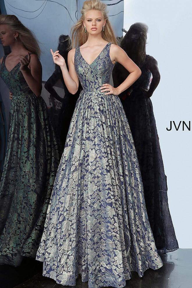 JVN By Jovani Long Prom Dress JVN2486 Navy/Green - The Dress Outlet Jovani