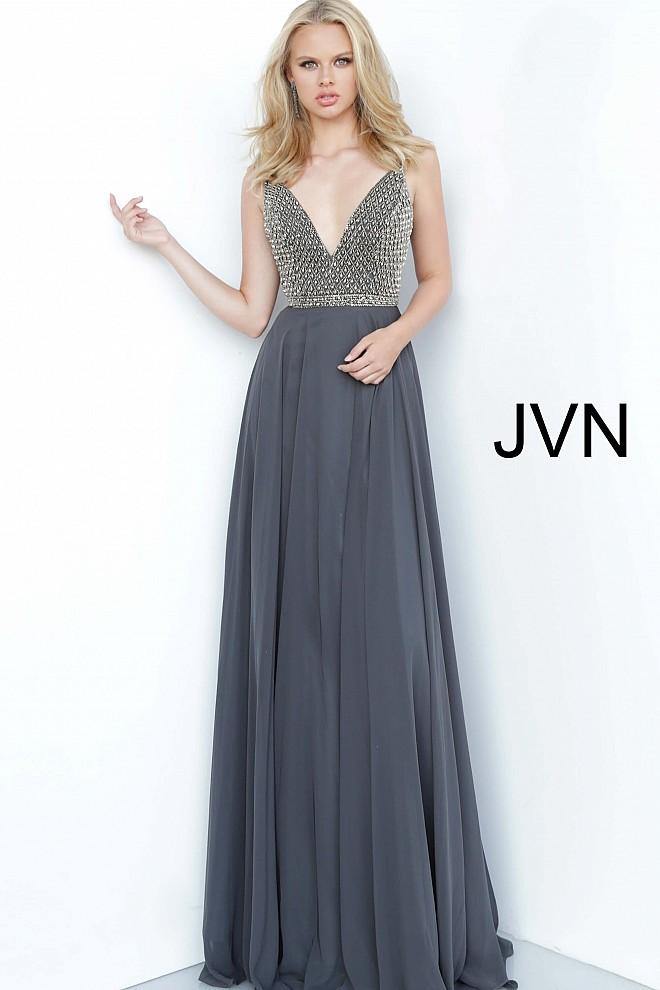 JVN By Jovani Long Prom Dress JVN2574 Charcoal - The Dress Outlet Jovani