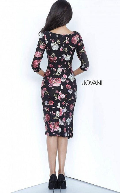 Jovani Bateau Neckline Floral Cocktail Dress JVN2915 - The Dress Outlet