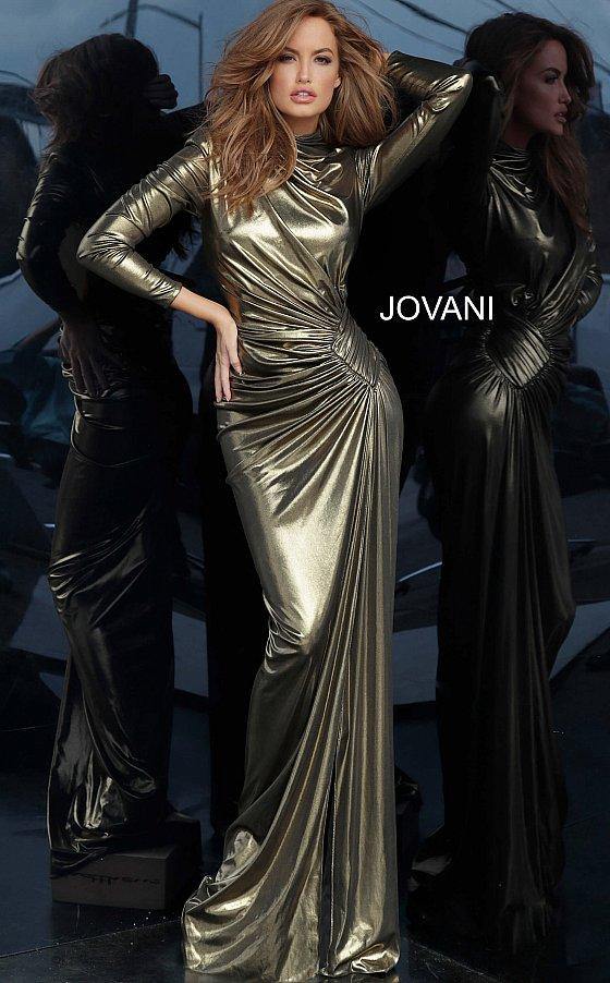 JVN By Jovani Prom Long Metallic Prom Dress JVN3172 - The Dress Outlet Jovani