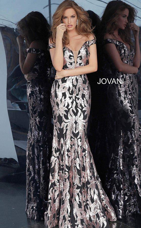 Jovani 36419 Long Off Shoulder Fitted Mesh Prom Dress main image 0