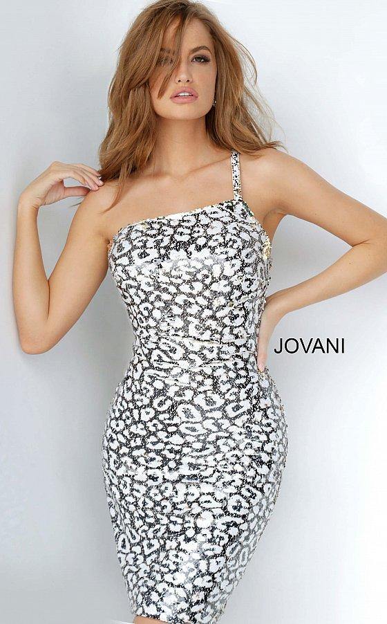 JVN By Jovani One Shoulder Short Dress JVN3579 - The Dress Outlet Jovani