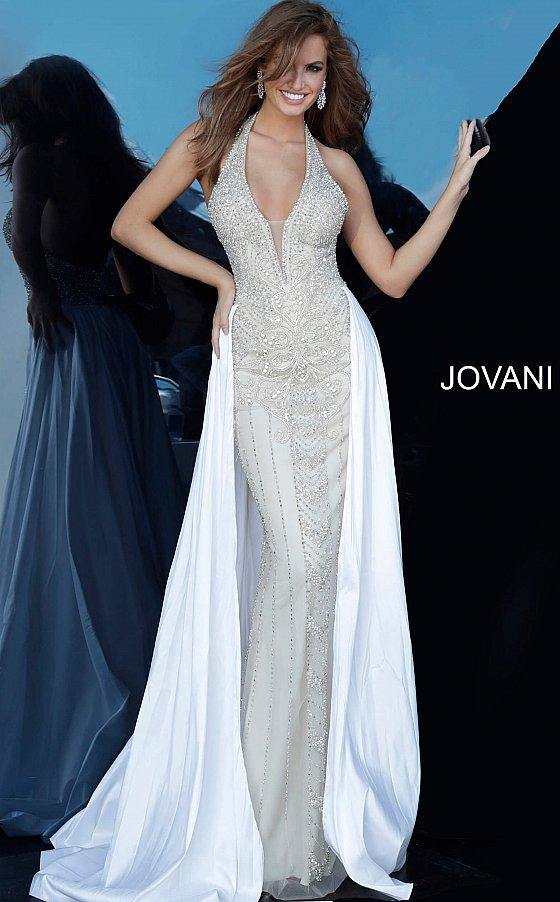 Jovani 3698 Long Halter Beaded Prom Dress