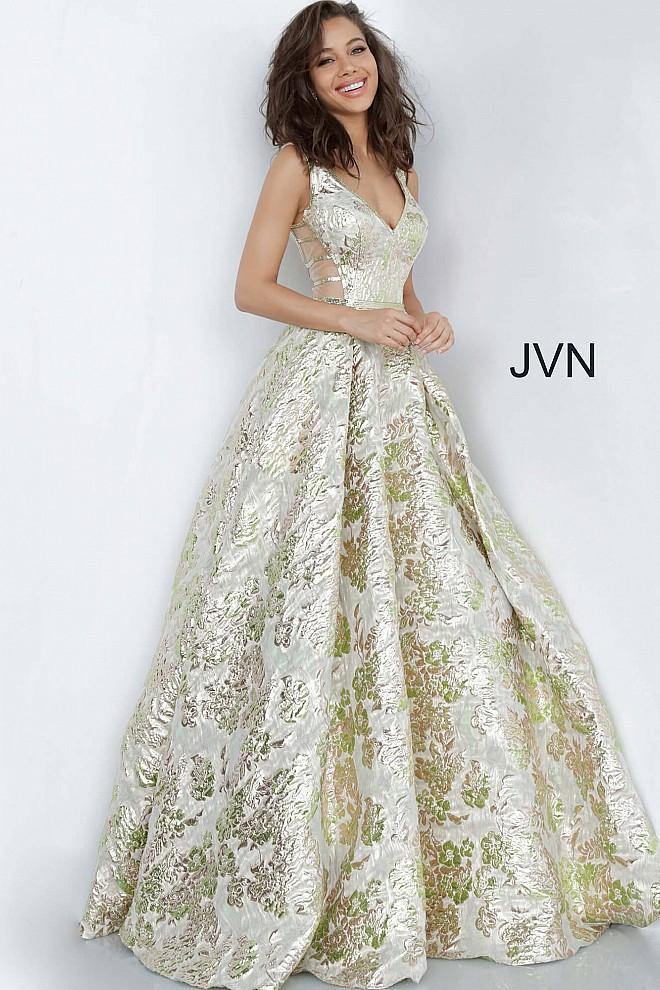 JVN By Jovani Long Prom Ball Gown JVN3809 Green/Gold - The Dress Outlet Jovani
