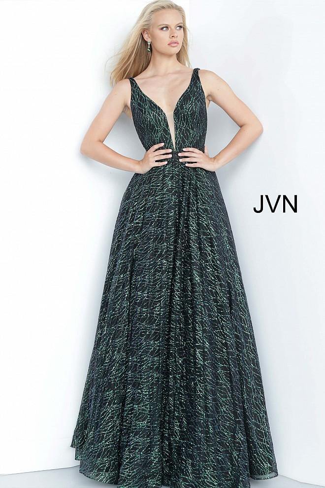JVN By Jovani Long Ball Gown JVN3817 Black/Green - The Dress Outlet Jovani