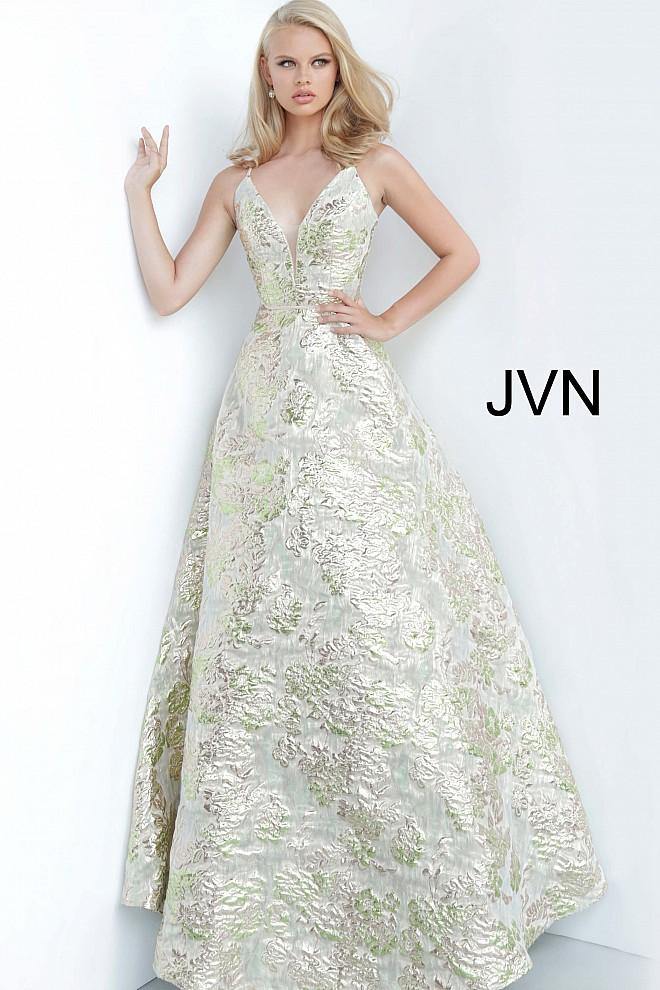 JVN by Jovani A Line Plunging Neckline Prom Long Gown JVN3820 - The Dress Outlet Jovani