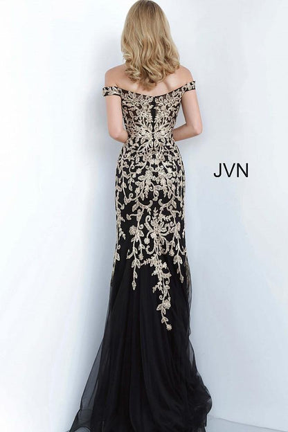 JVN By Jovani Prom Long Dress JVN3907 Black/Gold - The Dress Outlet Jovani