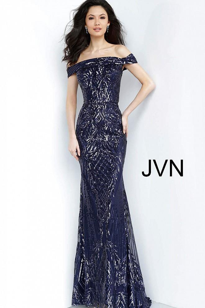 JVN by Jovani Prom Evening Long Dress JVN4238 Navy - The Dress Outlet Jovani