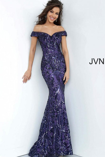 JVN By Jovani Long Formal Prom Dress JVN4296 Purple - The Dress Outlet Jovani