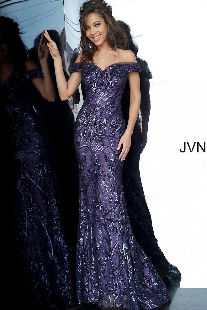 JVN By Jovani Long Formal Prom Dress JVN4296 Purple - The Dress Outlet Jovani
