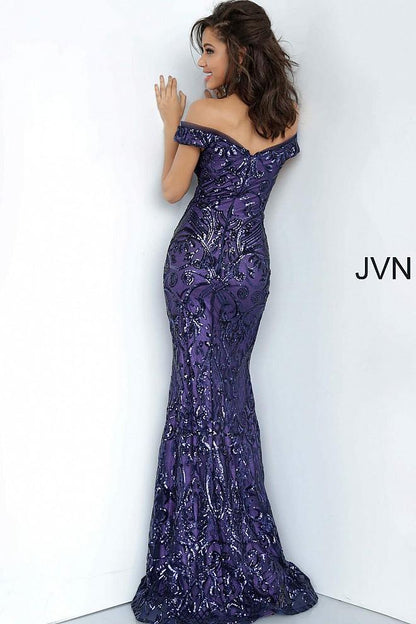 JVN By Jovani Long Formal Prom Dress JVN4296 Purple - The Dress Outlet Jovani