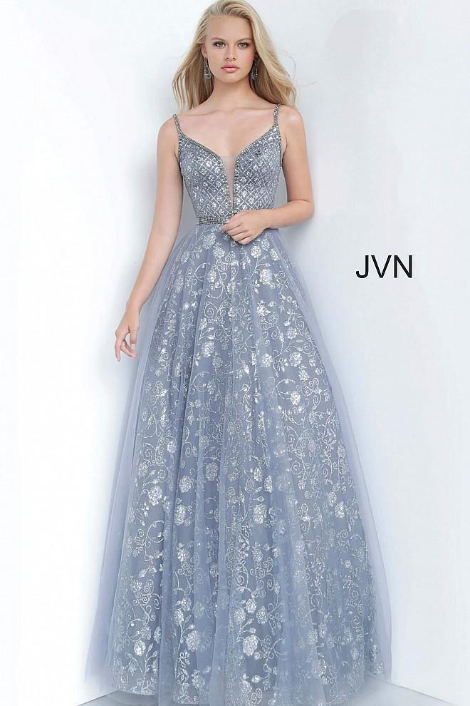 JVN By Jovani Long Prom Ball Gown JVN4297 Charcoal - The Dress Outlet Jovani