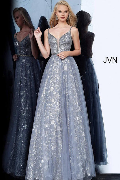 JVN By Jovani Long Prom Ball Gown JVN4297 Charcoal - The Dress Outlet Jovani