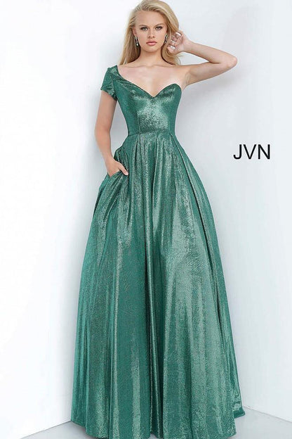 JVN By Jovani Long Prom Ball Gown JVN4389 Emerald - The Dress Outlet Jovani