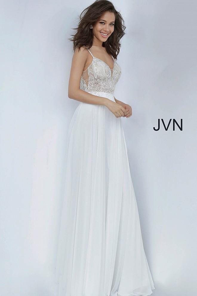 JVN By Jovani Wedding Long Dress JVN4395 Off White - The Dress Outlet Jovani