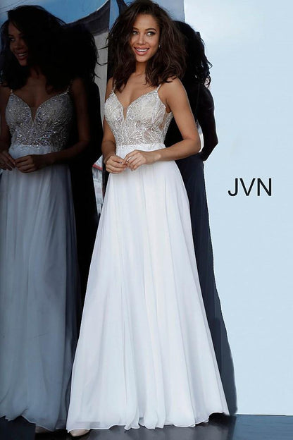 JVN By Jovani Wedding Long Dress JVN4395 Off White - The Dress Outlet Jovani