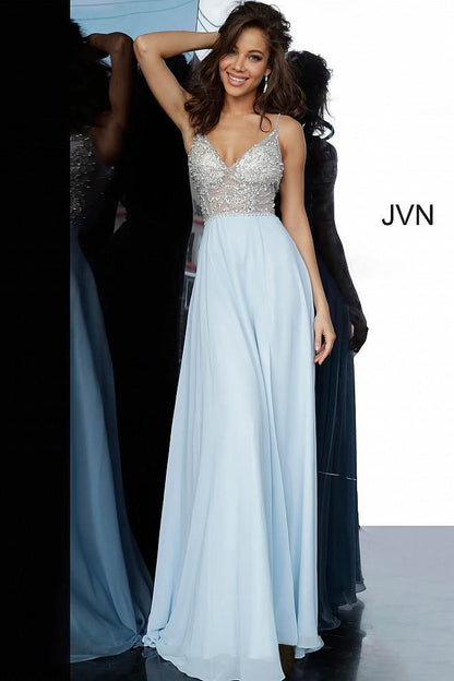 JVN By Jovani Long Prom Gown JVN4410 Light Blue - The Dress Outlet Jovani