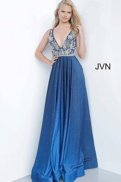JVN By Jovani Beaded Long Prom Dress JVN4608 Blue - The Dress Outlet Jovani