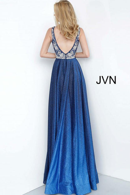 JVN By Jovani Beaded Long Prom Dress JVN4608 Blue - The Dress Outlet Jovani