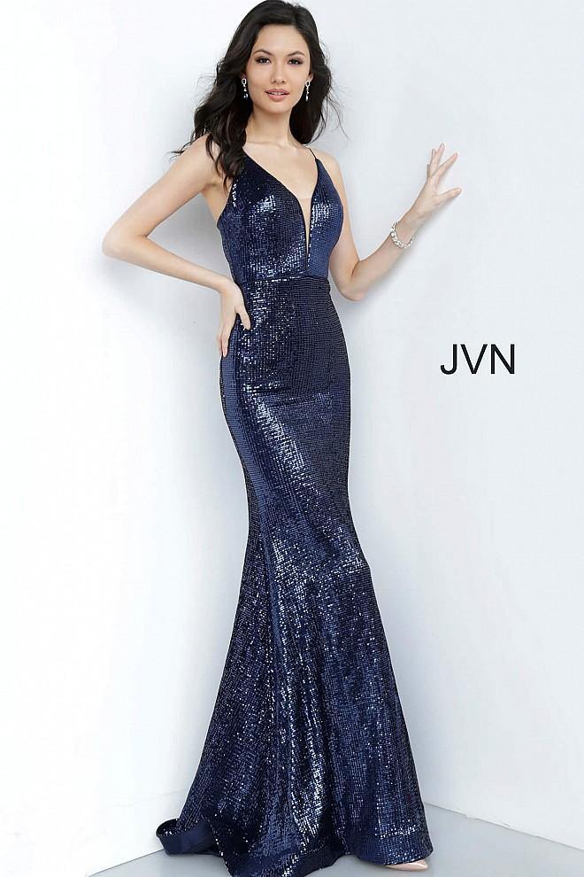 JVN By Jovani Long Formal Prom Dress JVN4696 Navy - The Dress Outlet Jovani