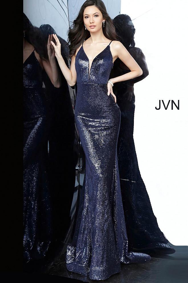 JVN By Jovani Long Formal Prom Dress JVN4696 Navy - The Dress Outlet Jovani